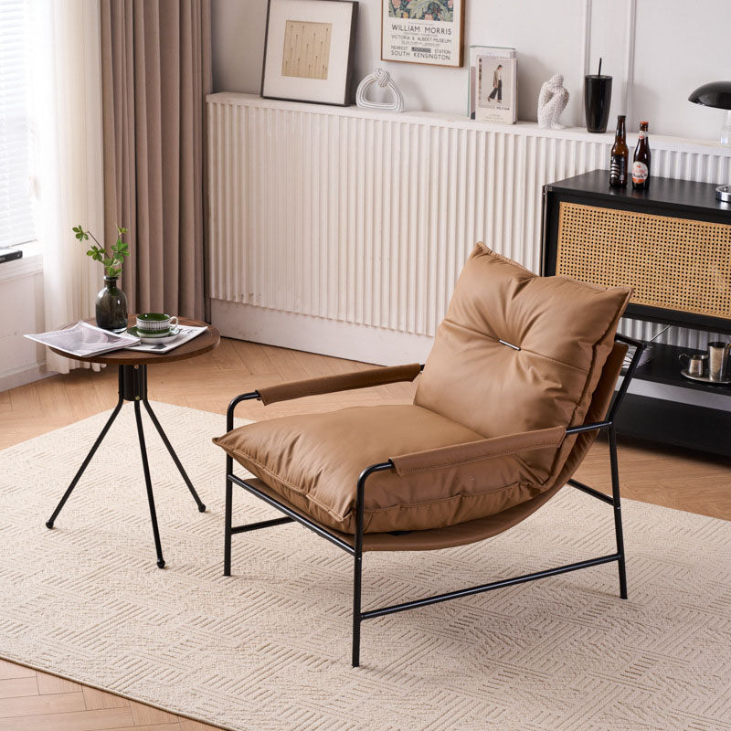Zeitgenössischer Retro-Kurven-Akzentstuhl aus Kohlenstoffstahl mit Katzenkratzleder, Rückenlehne und Armlehnen für das Wohnzimmer 