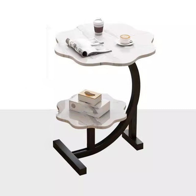 Mesa auxiliar de diseño moderno minimalista de pétalo de MDF y hierro forjado de 2 niveles para sala de estar 