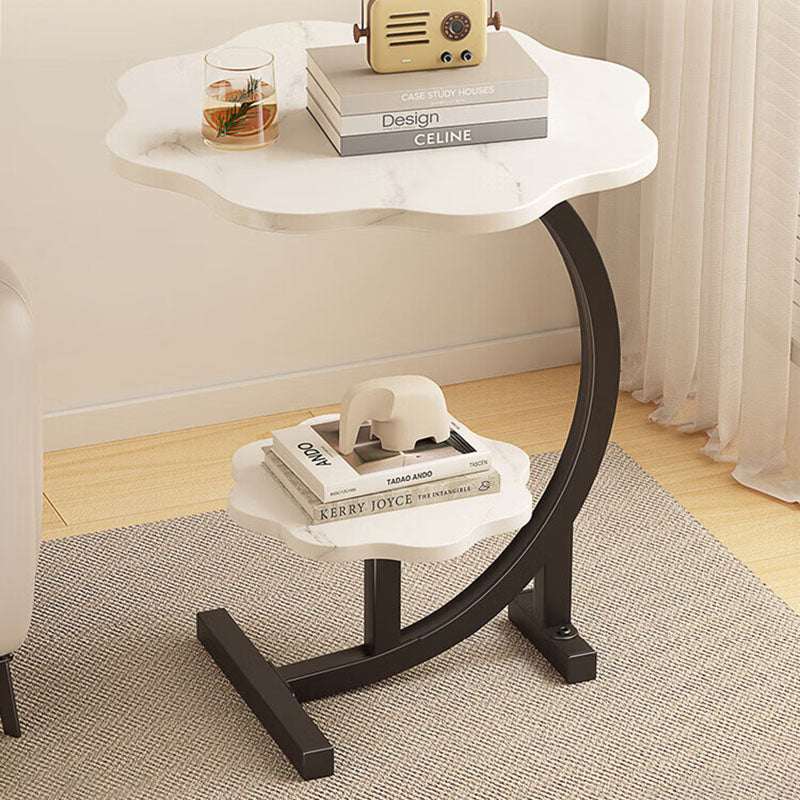 Mesa auxiliar de diseño moderno minimalista de pétalo de MDF y hierro forjado de 2 niveles para sala de estar 