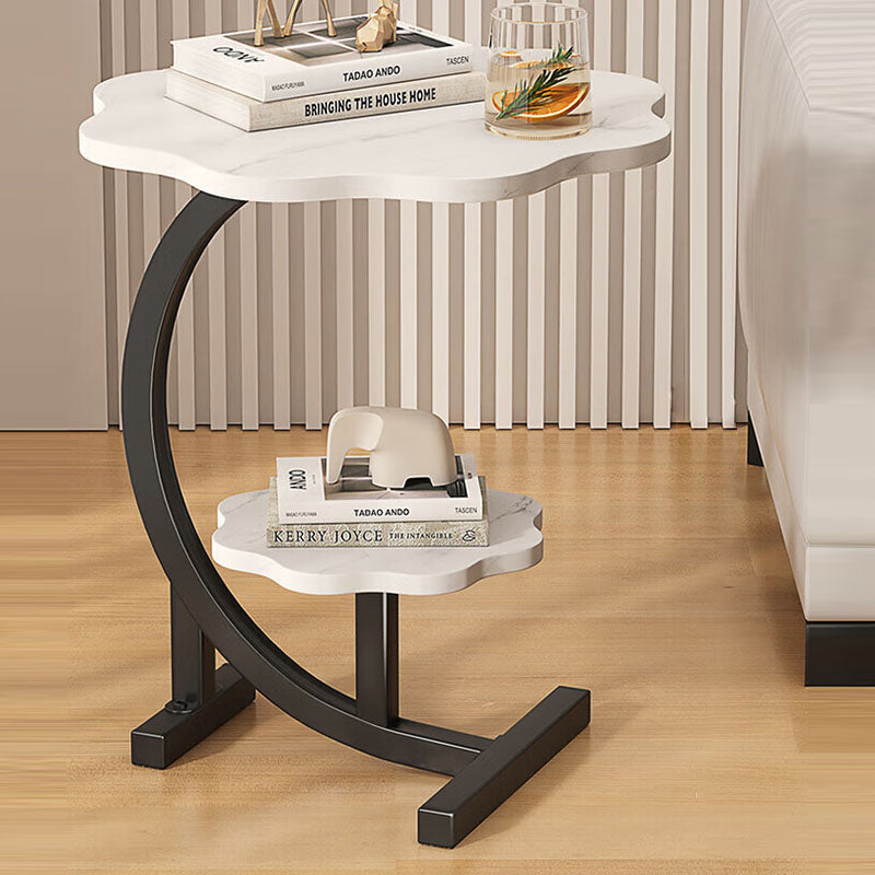 Mesa auxiliar de diseño moderno minimalista de pétalo de MDF y hierro forjado de 2 niveles para sala de estar 
