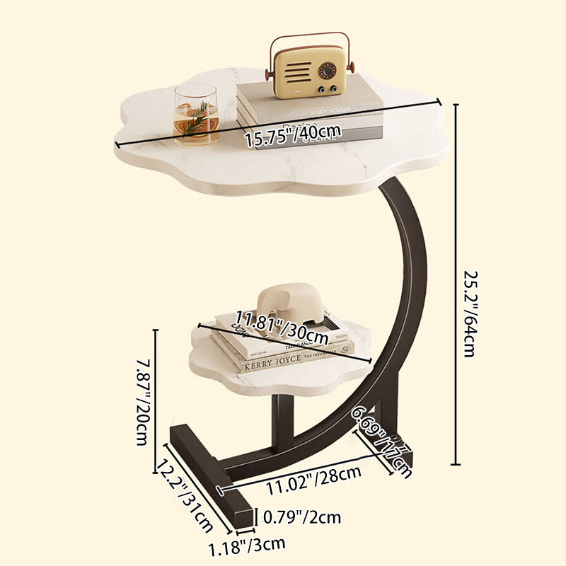 Mesa auxiliar de diseño moderno minimalista de pétalo de MDF y hierro forjado de 2 niveles para sala de estar 