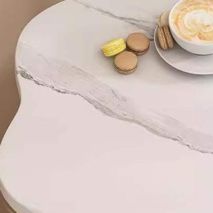Mesa auxiliar de diseño moderno minimalista de pétalo de MDF y hierro forjado de 2 niveles para sala de estar 