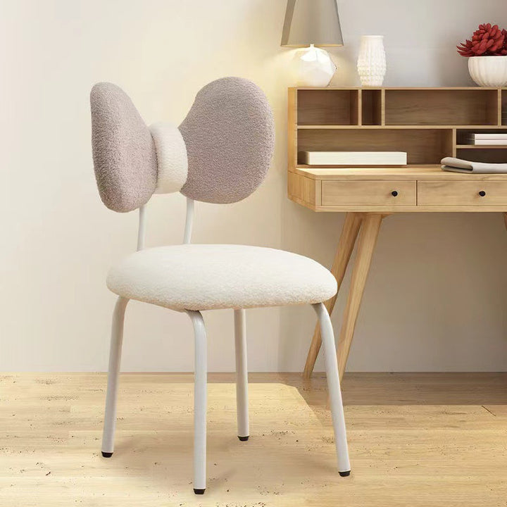 Tabouret de coiffeuse rotatif en PVC, fer et peau d’agneau, design nœud moderne minimaliste, avec dossier, pour chambre à coucher 