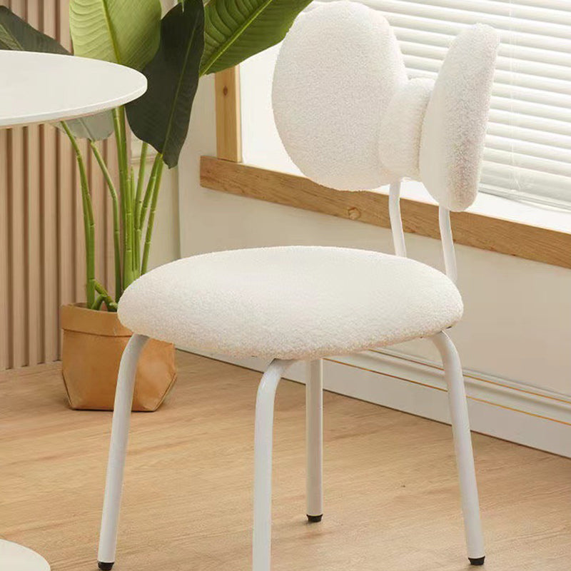 Tabouret de coiffeuse rotatif en PVC, fer et peau d’agneau, design nœud moderne minimaliste, avec dossier, pour chambre à coucher 