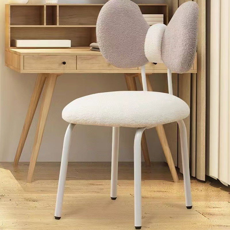 Tabouret de coiffeuse rotatif en PVC, fer et peau d’agneau, design nœud moderne minimaliste, avec dossier, pour chambre à coucher 