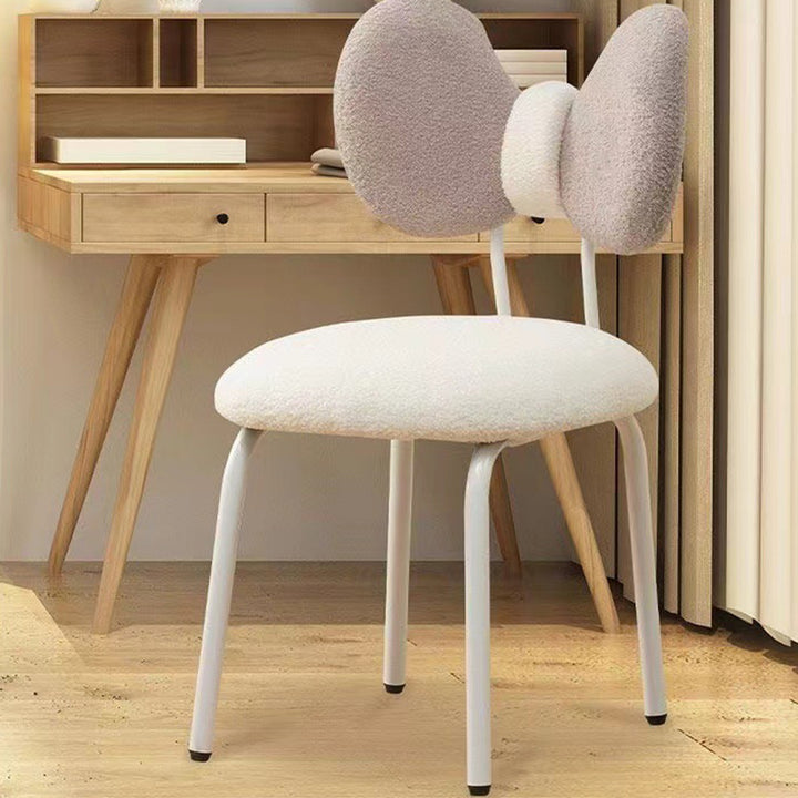 Tabouret de coiffeuse rotatif en PVC, fer et peau d’agneau, design nœud moderne minimaliste, avec dossier, pour chambre à coucher 