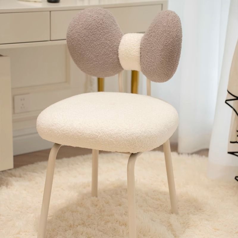 Tabouret de coiffeuse rotatif en PVC, fer et peau d’agneau, design nœud moderne minimaliste, avec dossier, pour chambre à coucher 