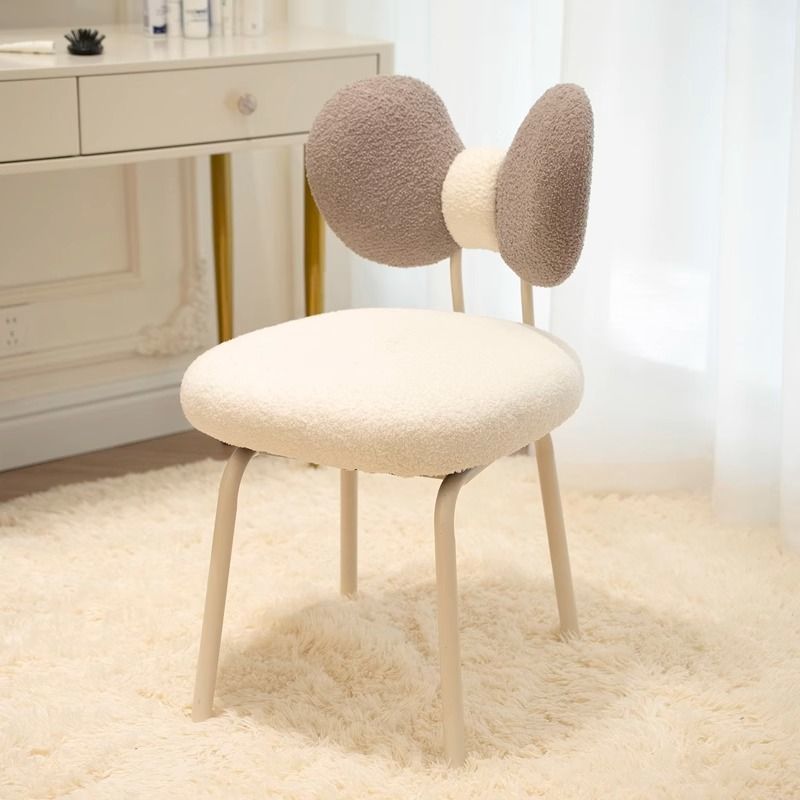 Tabouret de coiffeuse rotatif en PVC, fer et peau d’agneau, design nœud moderne minimaliste, avec dossier, pour chambre à coucher 