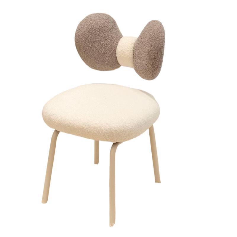 Tabouret de coiffeuse rotatif en PVC, fer et peau d’agneau, design nœud moderne minimaliste, avec dossier, pour chambre à coucher 