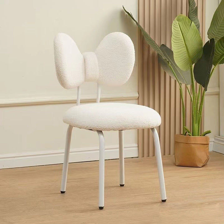 Tabouret de coiffeuse rotatif en PVC, fer et peau d’agneau, design nœud moderne minimaliste, avec dossier, pour chambre à coucher 