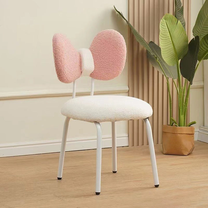 Tabouret de coiffeuse rotatif en PVC, fer et peau d’agneau, design nœud moderne minimaliste, avec dossier, pour chambre à coucher 