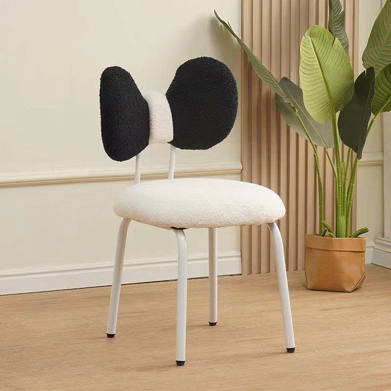 Tabouret de coiffeuse rotatif en PVC, fer et peau d’agneau, design nœud moderne minimaliste, avec dossier, pour chambre à coucher 