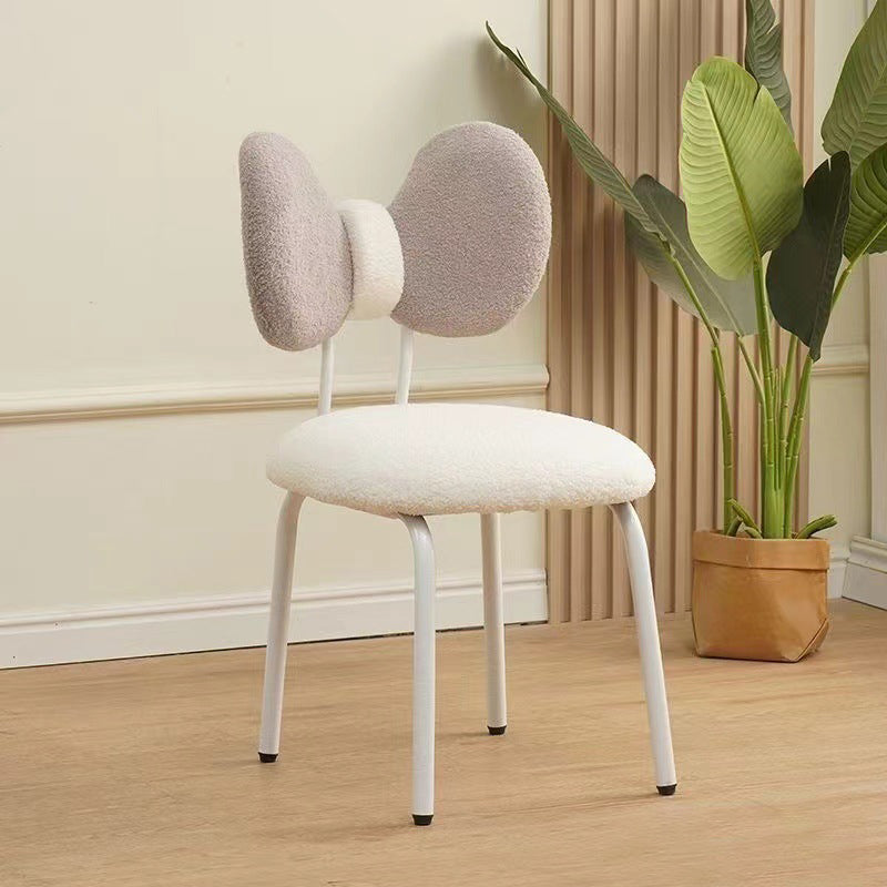 Tabouret de coiffeuse rotatif en PVC, fer et peau d’agneau, design nœud moderne minimaliste, avec dossier, pour chambre à coucher 