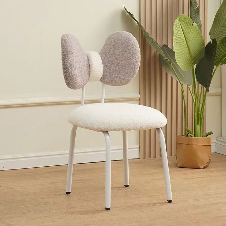 Tabouret de coiffeuse rotatif en PVC, fer et peau d’agneau, design nœud moderne minimaliste, avec dossier, pour chambre à coucher 