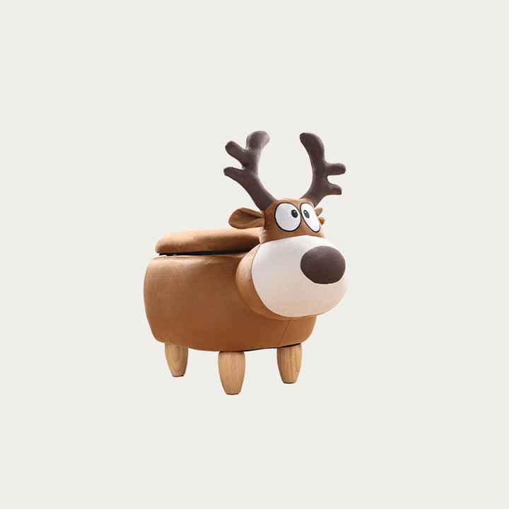 Modern Minimalist Reindeer Solid Wood Velvet Kids Stool 1-Storage For Living Room