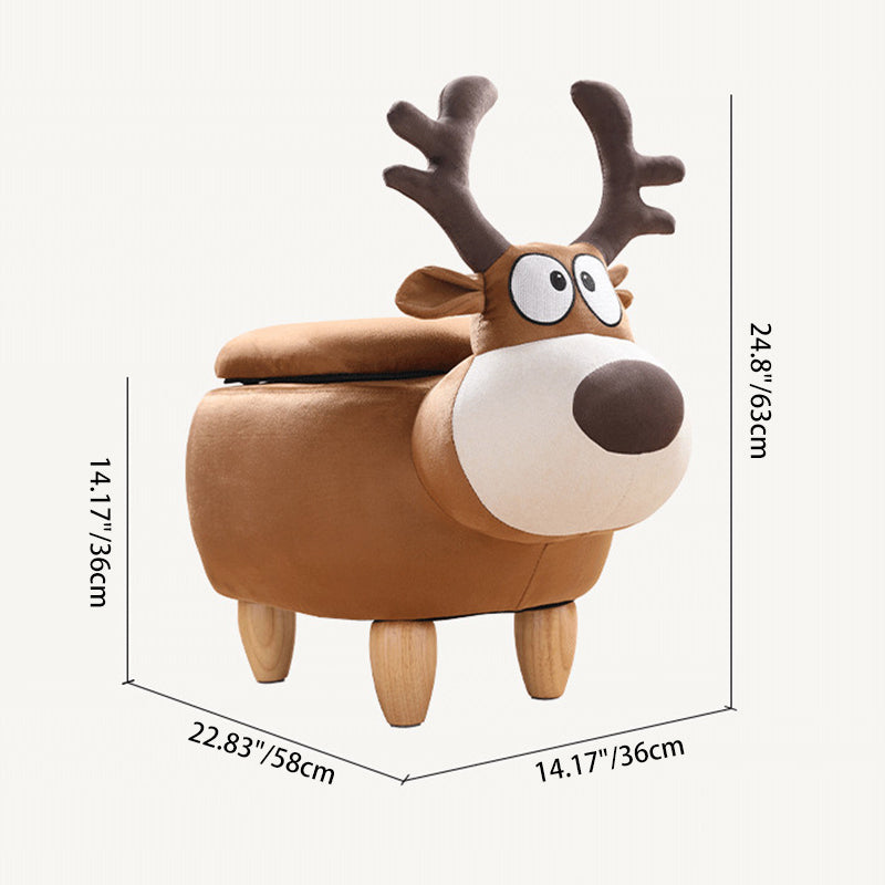 Modern Minimalist Reindeer Solid Wood Velvet Kids Stool 1-Storage For Living Room