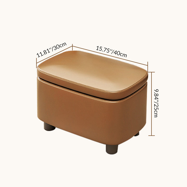 Moderner minimalistischer Hocker aus massivem Holz mit abgerundeten Kanten und PU-Leder, 1-Staufach für den Eingangsbereich 