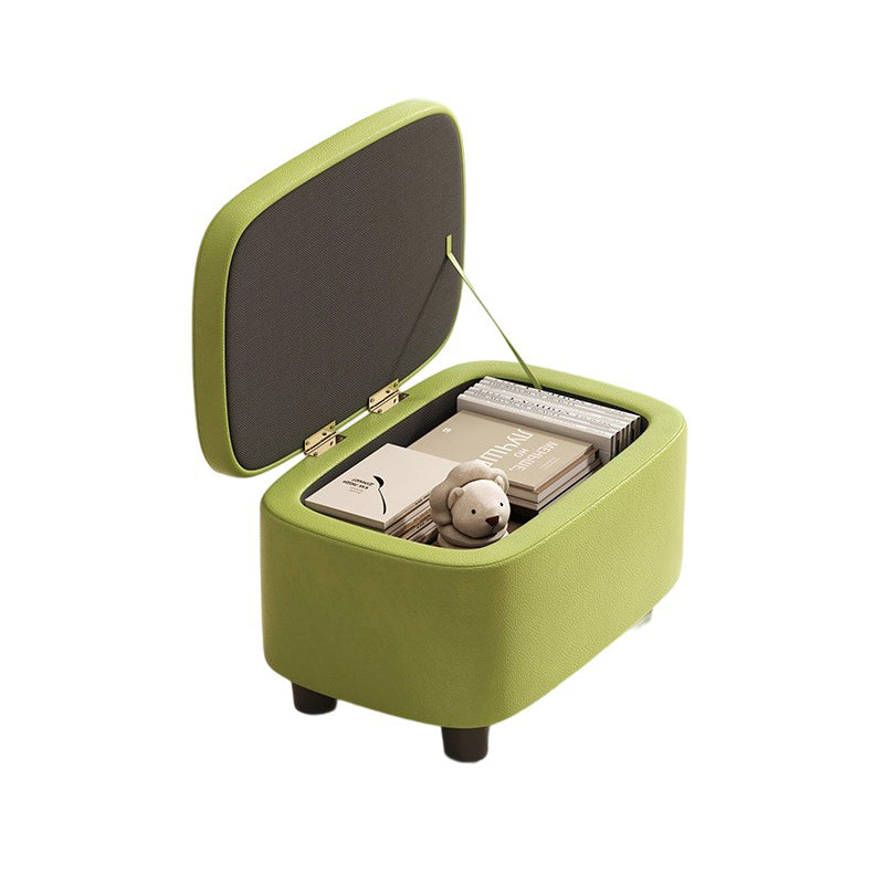 Moderner minimalistischer Hocker aus massivem Holz mit abgerundeten Kanten und PU-Leder, 1-Staufach für den Eingangsbereich 