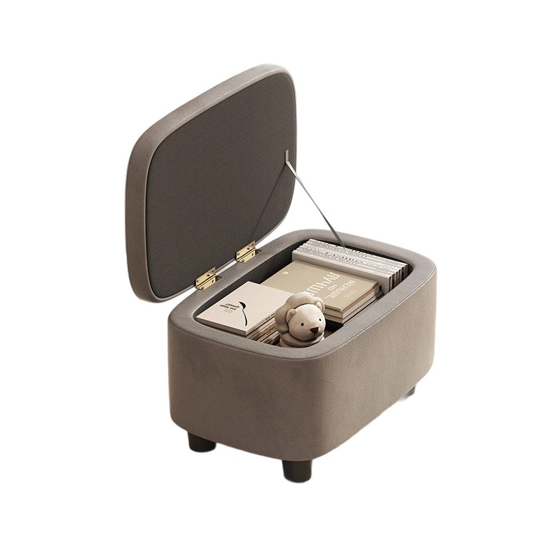 Moderner minimalistischer Hocker aus massivem Holz mit abgerundeten Kanten und PU-Leder, 1-Staufach für den Eingangsbereich 