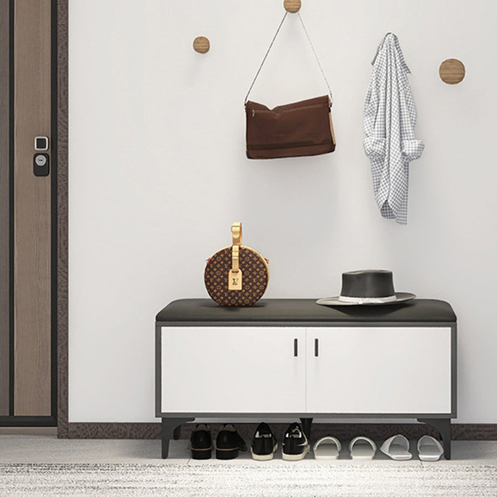 Banco para zapatos moderno minimalista rectangular de MDF con cuero sintético de 3 niveles para la entrada 