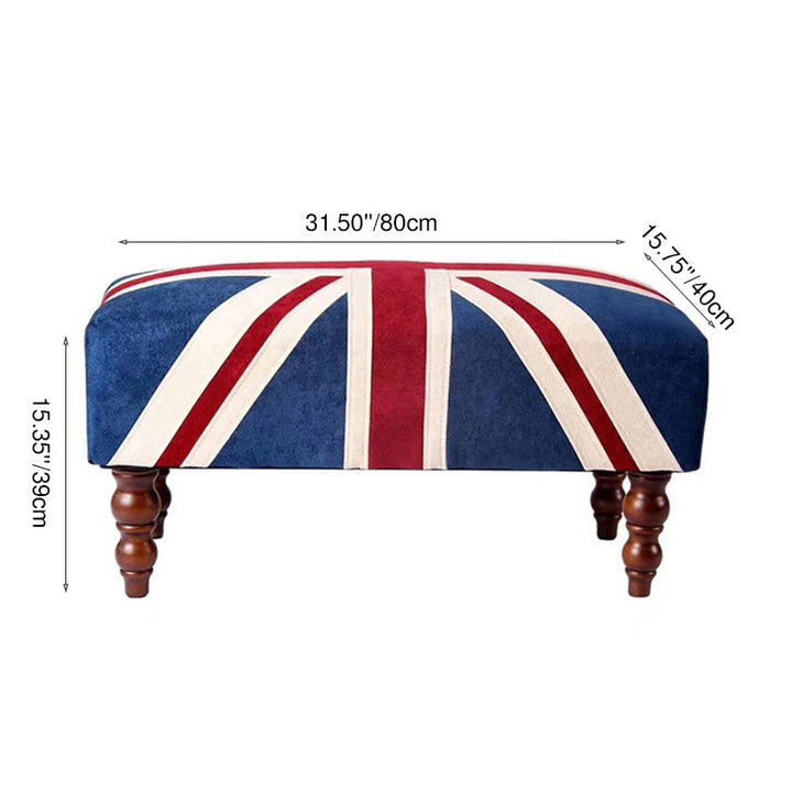 Traditionelle Vintage Union Jack Gedrehte Holzbeine Massivholz Samtbank für den Eingangsbereich 