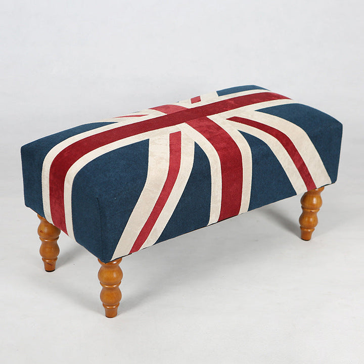 Traditionelle Vintage Union Jack Gedrehte Holzbeine Massivholz Samtbank für den Eingangsbereich 
