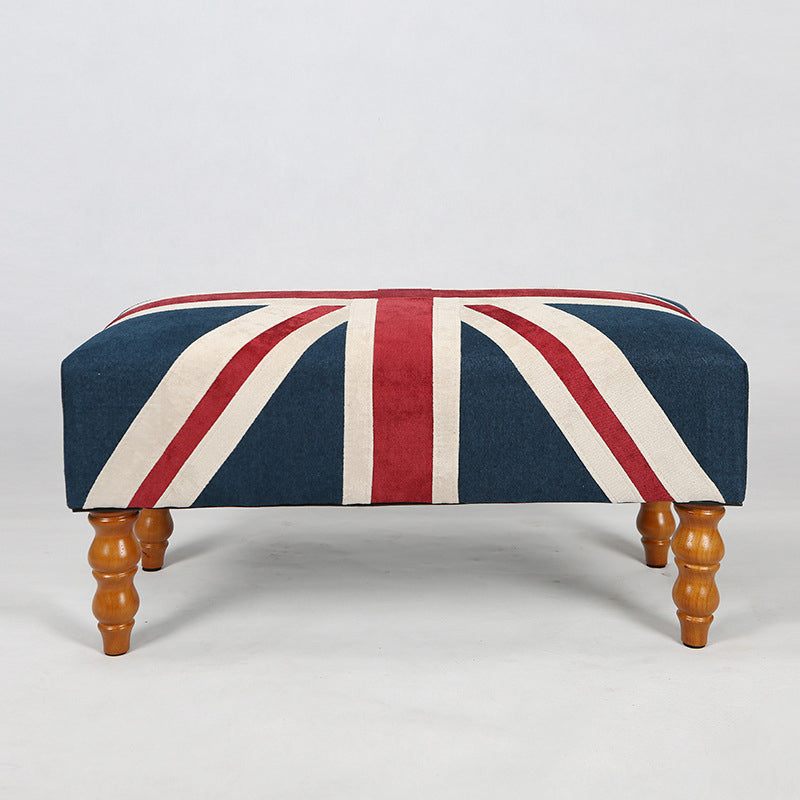 Banc en velours en bois massif aux pieds en bois tournés, style vintage traditionnel Union Jack, pour entrée 