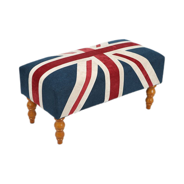 Banc en velours en bois massif aux pieds en bois tournés, style vintage traditionnel Union Jack, pour entrée 