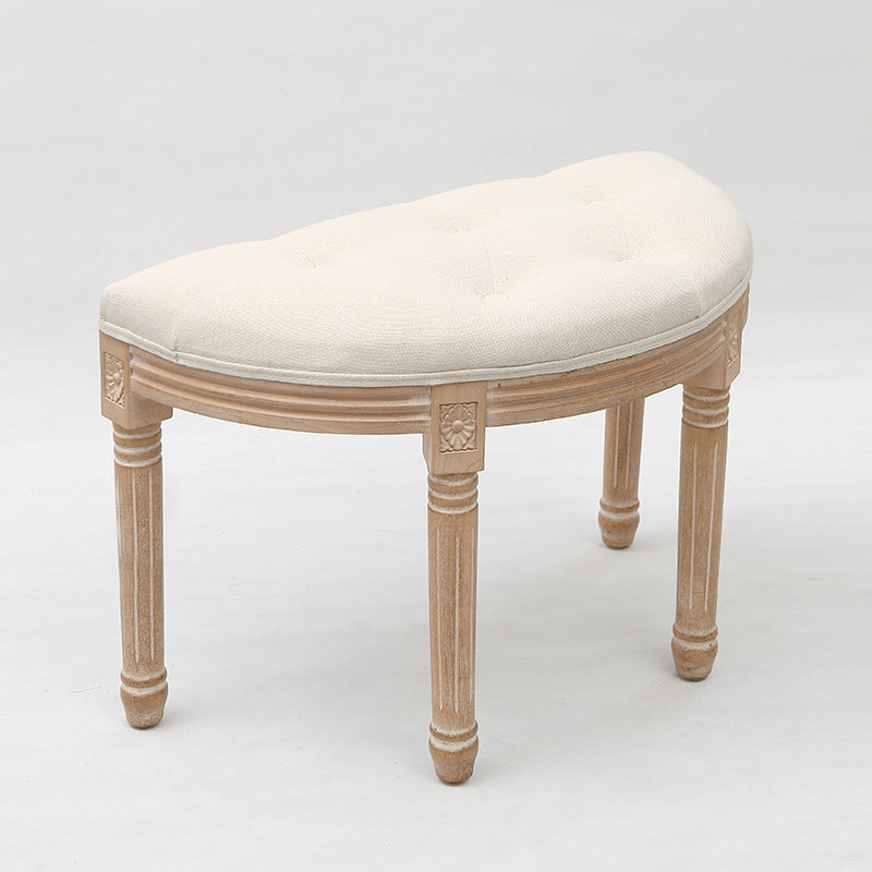 Traditional Rustic Semicircle Solid Wood Linen Vanity Stool Backless Armless For Bedroom
