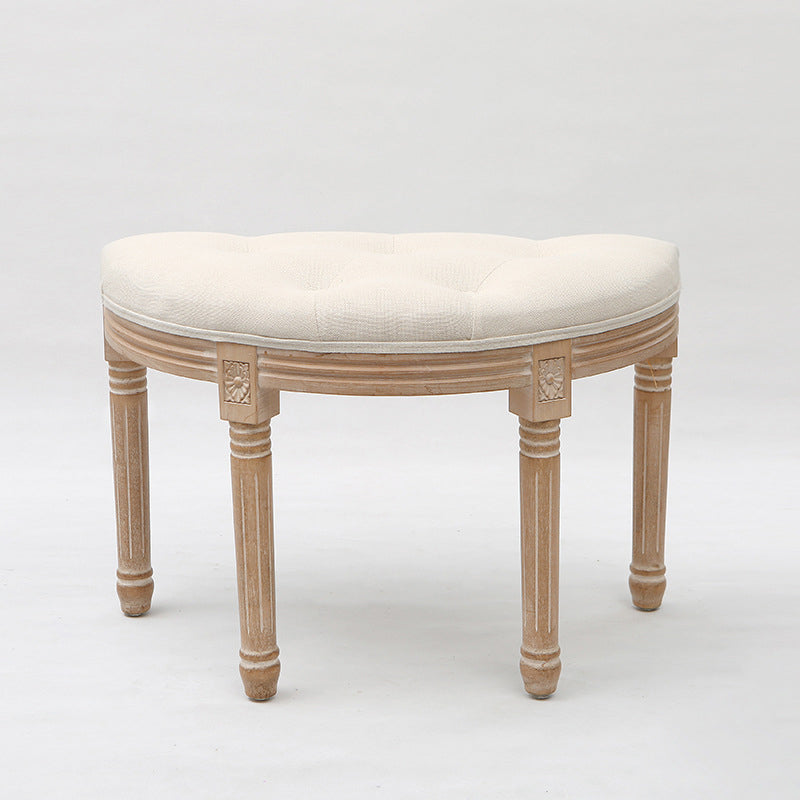 Traditional Rustic Semicircle Solid Wood Linen Vanity Stool Backless Armless For Bedroom