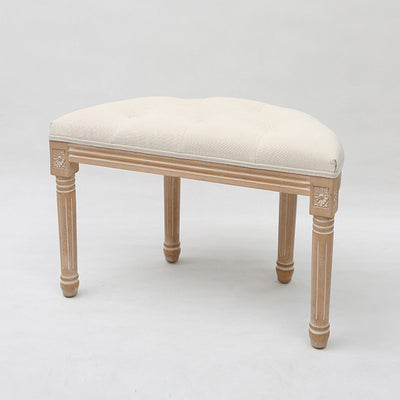 Traditional Rustic Semicircle Solid Wood Linen Vanity Stool Backless Armless For Bedroom
