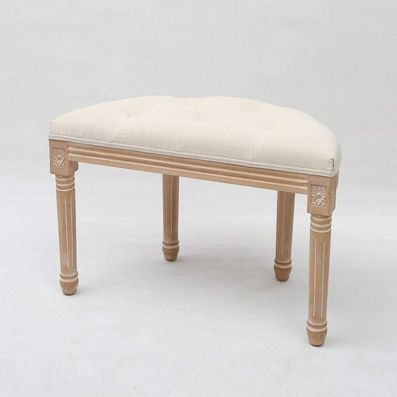 Traditional Rustic Semicircle Solid Wood Linen Vanity Stool Backless Armless For Bedroom
