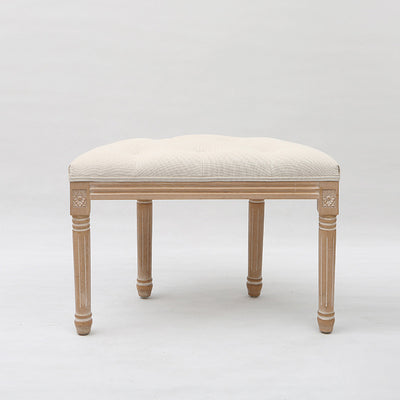 Traditional Rustic Semicircle Solid Wood Linen Vanity Stool Backless Armless For Bedroom