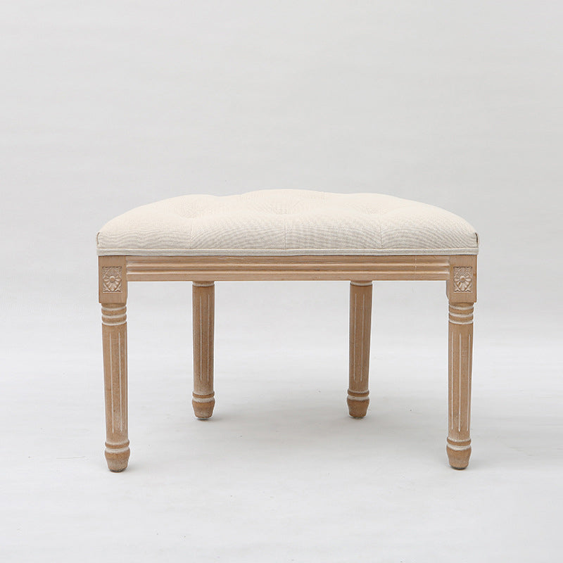 Traditional Rustic Semicircle Solid Wood Linen Vanity Stool Backless Armless For Bedroom