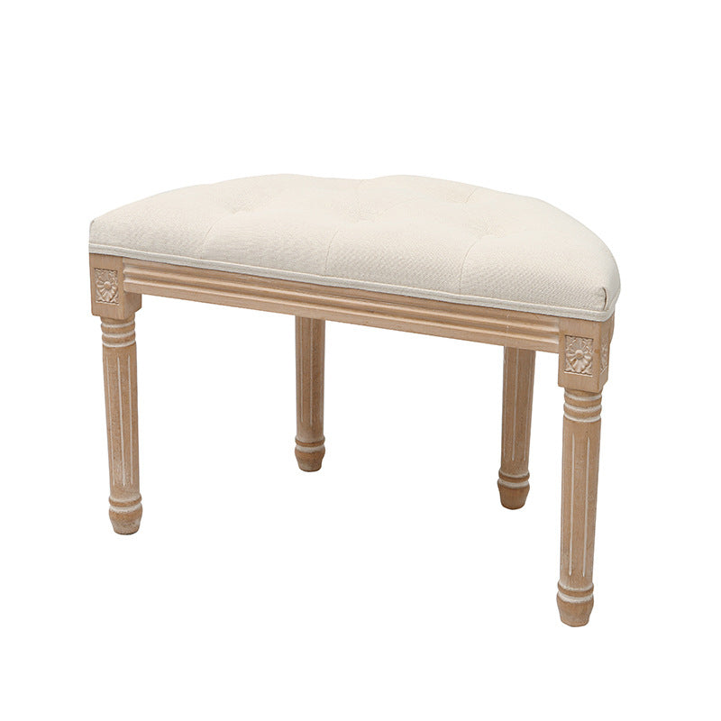 Traditional Rustic Semicircle Solid Wood Linen Vanity Stool Backless Armless For Bedroom