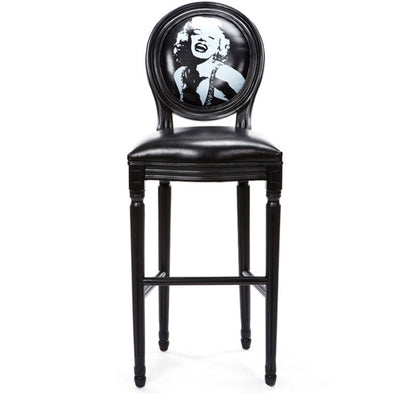 Traditional French Oval Back Fluted Legs Solid Wood Oil-wax Leather Linen Bar Stool With Backrest For Dining Room