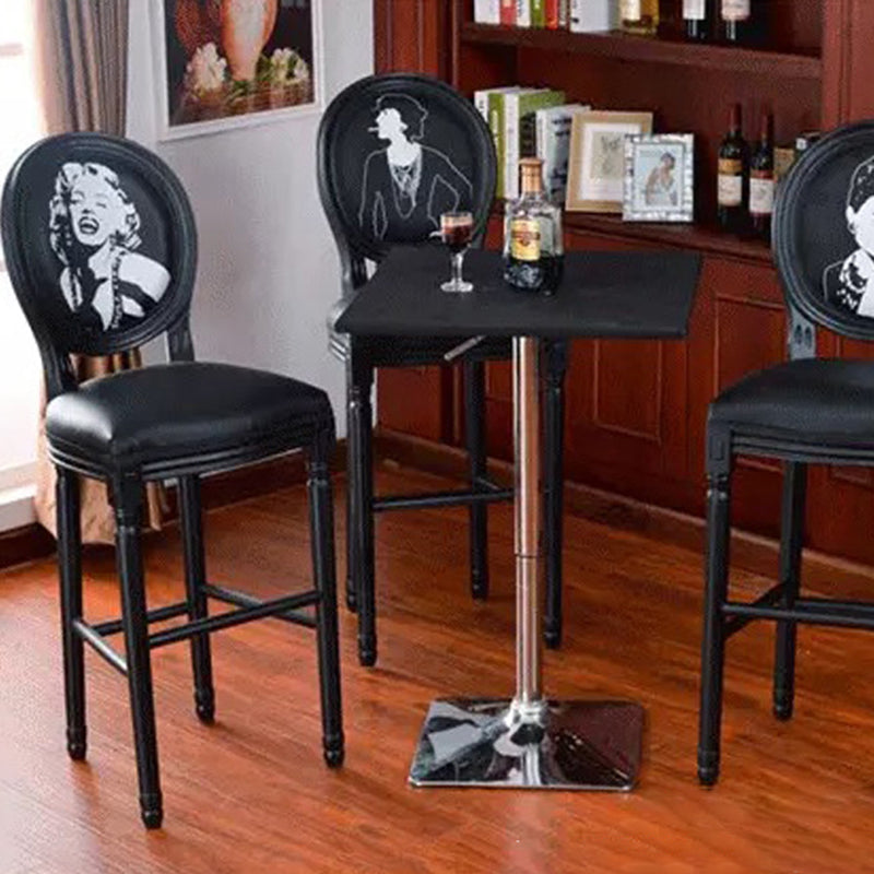 Traditional French Oval Back Fluted Legs Solid Wood Oil-wax Leather Linen Bar Stool With Backrest For Dining Room