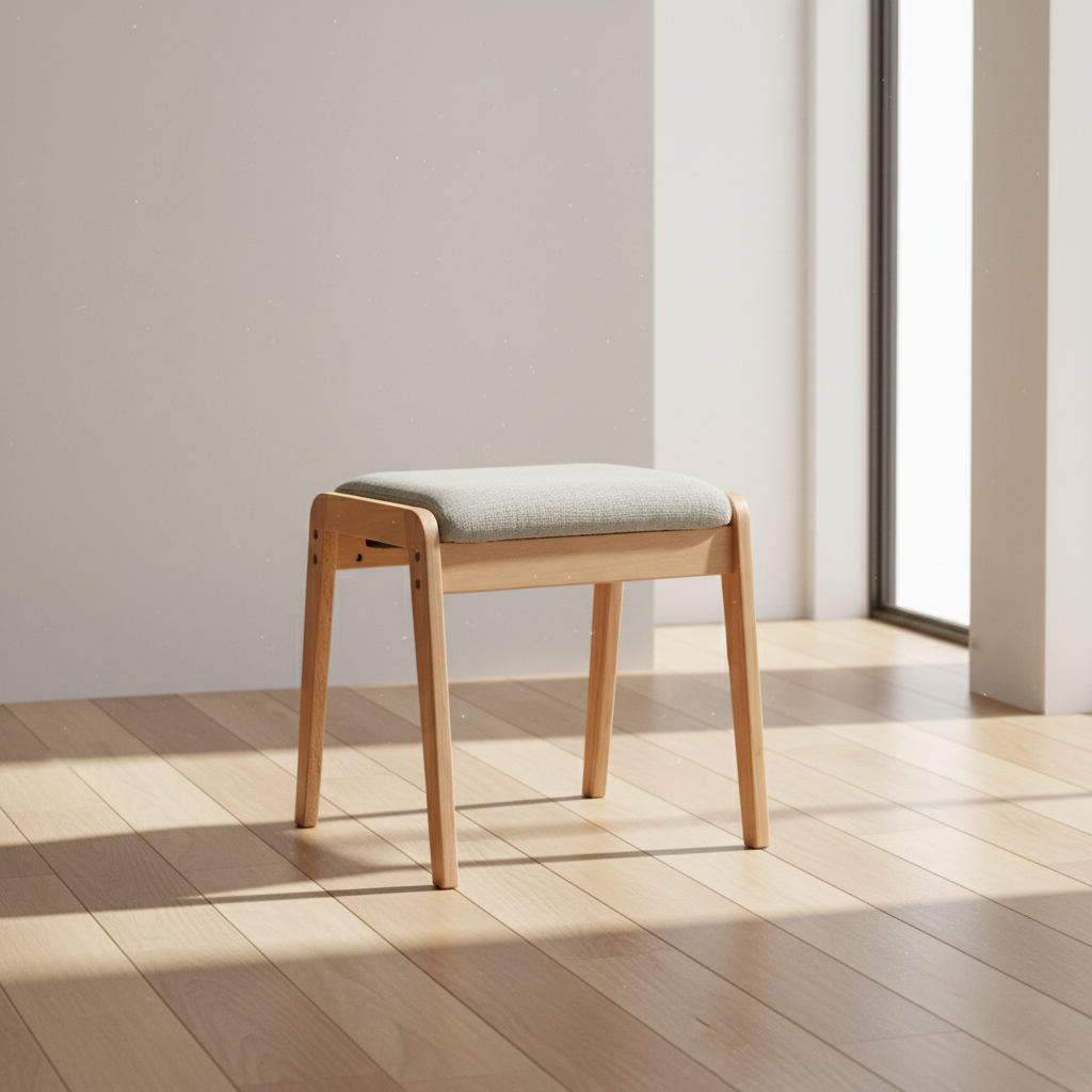 Moderner minimalistischer rechteckiger Massivholz-Leinen-Komfort-Schminkhocker für das Schlafzimmer 