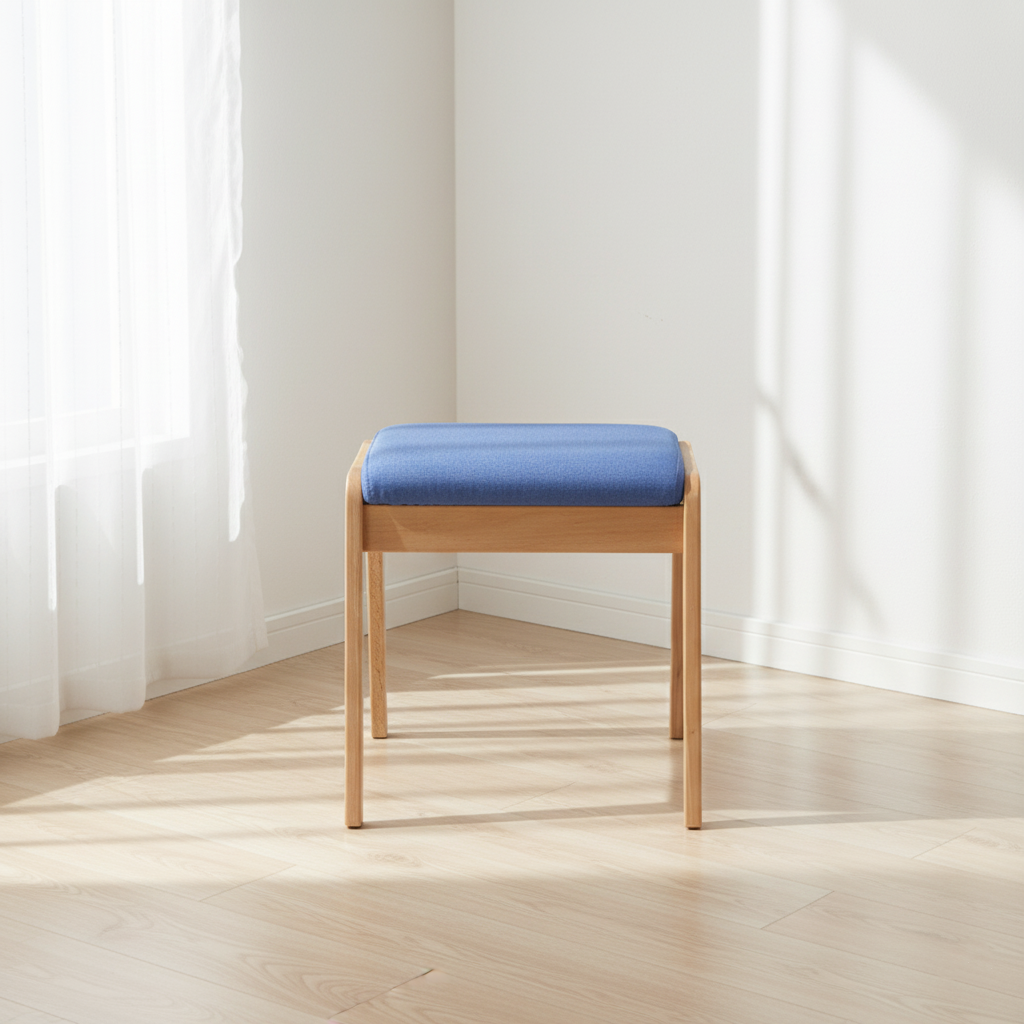 Moderner minimalistischer rechteckiger Massivholz-Leinen-Komfort-Schminkhocker für das Schlafzimmer 