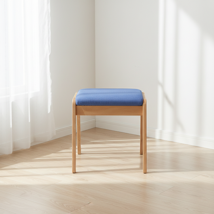 Moderner minimalistischer rechteckiger Massivholz-Leinen-Komfort-Schminkhocker für das Schlafzimmer 