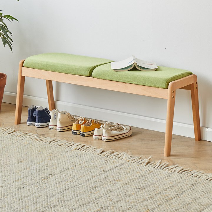 Modern Minimalist Rectangular Solid Wood Linen Bench Backless For Entryway
