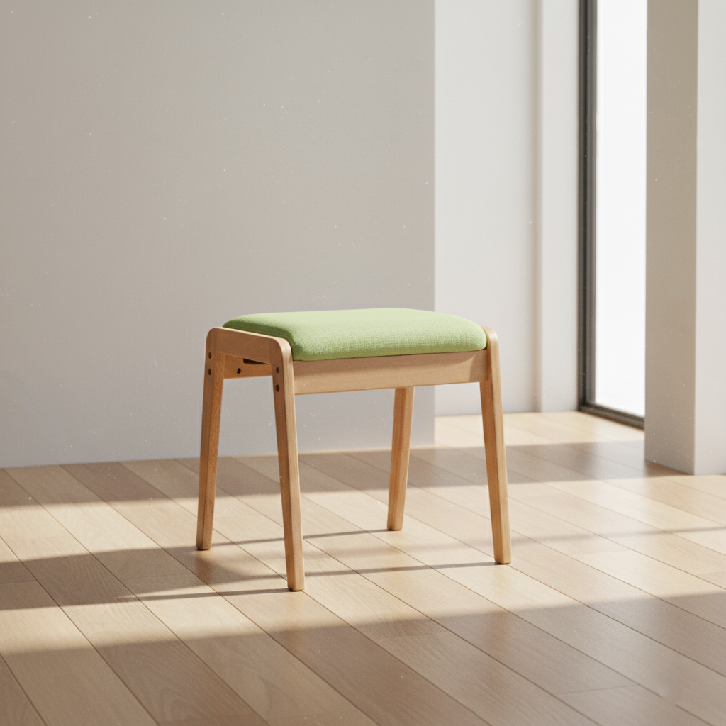 Moderner minimalistischer rechteckiger Massivholz-Leinen-Komfort-Schminkhocker für das Schlafzimmer 