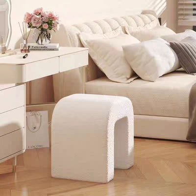 Modern Minimalist U-Shaped Lambswool Solid Wood Frame Vanity Stool Backless For Bedroom