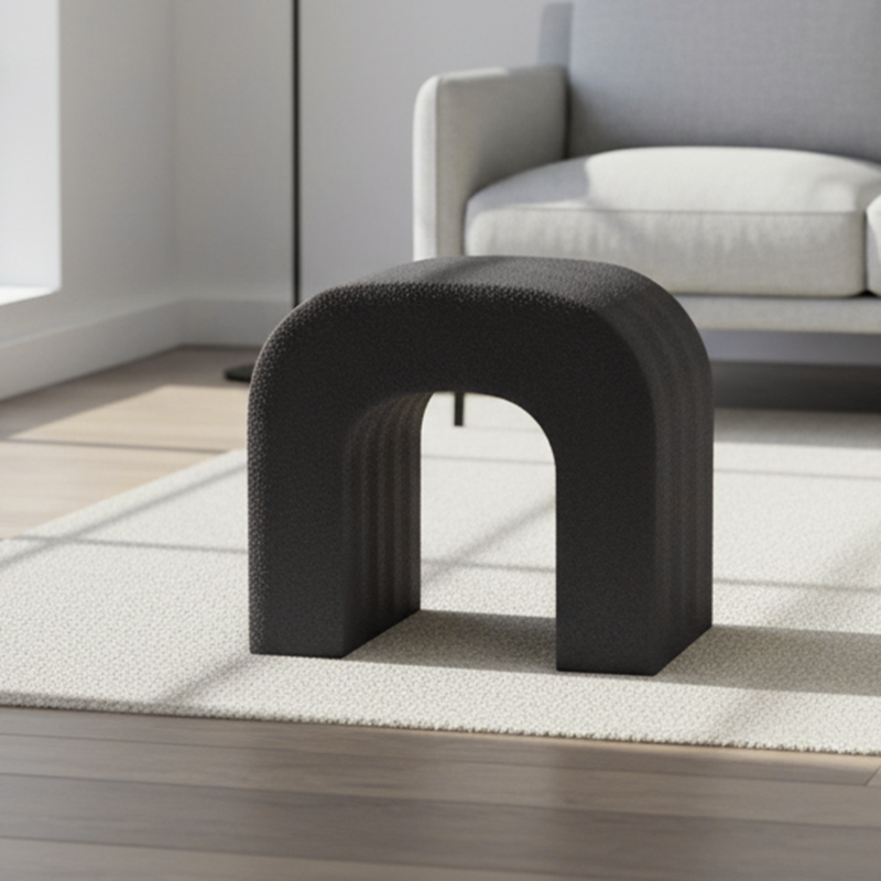 Modern Minimalist U-Shaped Lambswool Solid Wood Frame Vanity Stool Backless For Bedroom