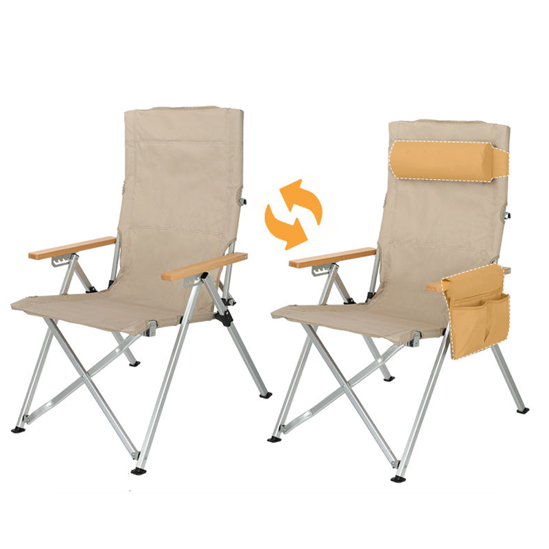 Chaise de camping pliable avec dossier réglable à 5 niveaux, en tissu Oxford industriel contemporain, alliage d’aluminium, acier au carbone et bois massif, pour extérieur et patio 