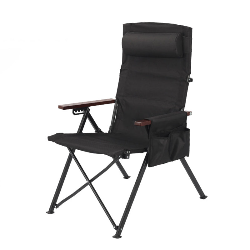 Chaise de camping pliable avec dossier réglable à 5 niveaux, en tissu Oxford industriel contemporain, alliage d’aluminium, acier au carbone et bois massif, pour extérieur et patio 