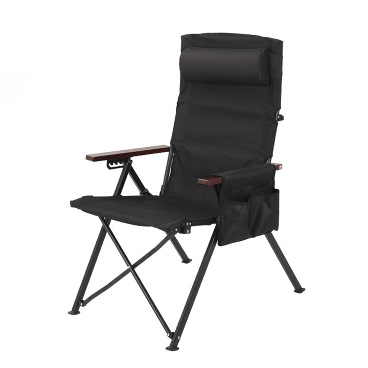 Chaise de camping pliable avec dossier réglable à 5 niveaux, en tissu Oxford industriel contemporain, alliage d’aluminium, acier au carbone et bois massif, pour extérieur et patio 