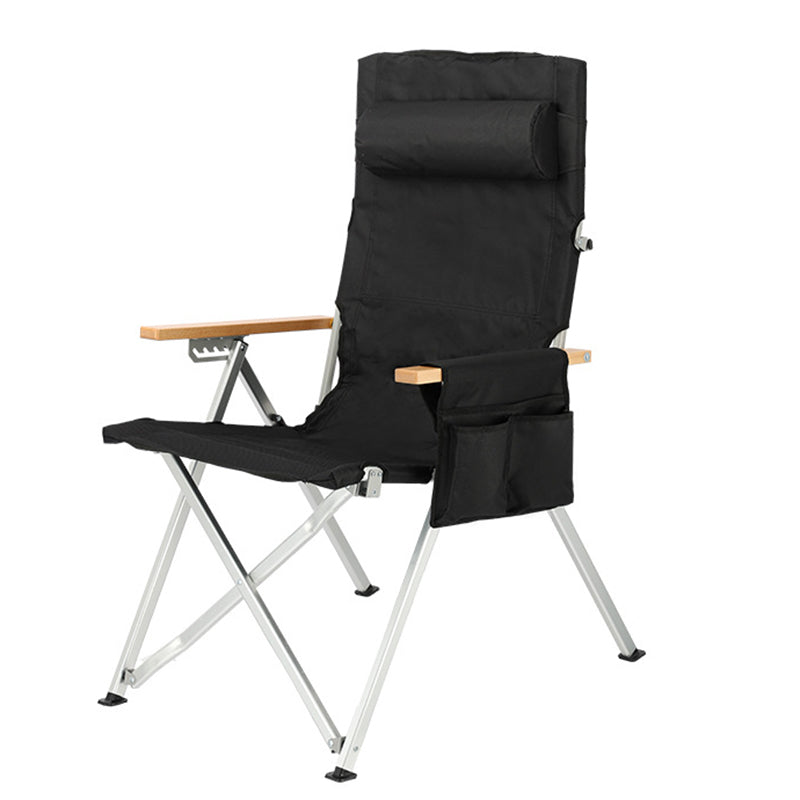 Chaise de camping pliable avec dossier réglable à 5 niveaux, en tissu Oxford industriel contemporain, alliage d’aluminium, acier au carbone et bois massif, pour extérieur et patio 