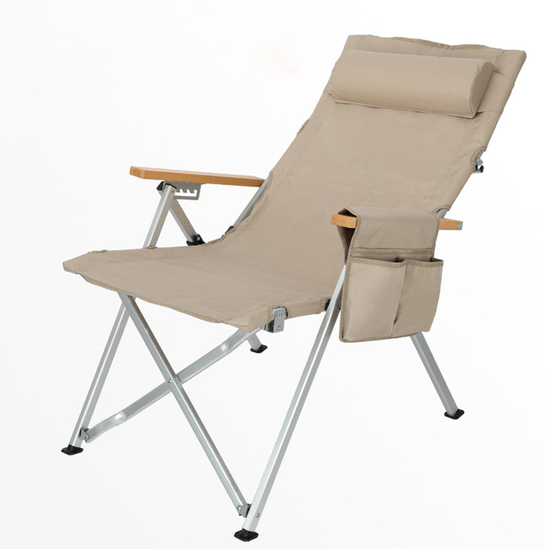 Chaise de camping pliable avec dossier réglable à 5 niveaux, en tissu Oxford industriel contemporain, alliage d’aluminium, acier au carbone et bois massif, pour extérieur et patio 