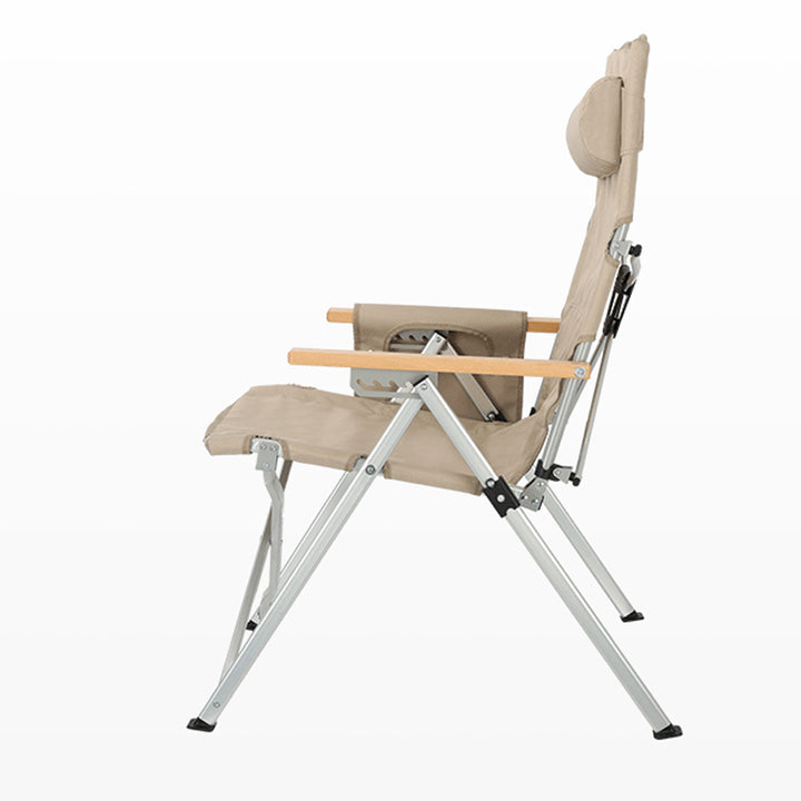 Chaise de camping pliable avec dossier réglable à 5 niveaux, en tissu Oxford industriel contemporain, alliage d’aluminium, acier au carbone et bois massif, pour extérieur et patio 